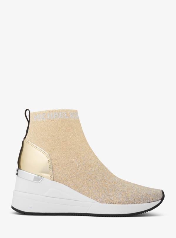 Damske Tenisky Michael Kors Skyler Metallic Stretch Knit Sock Boot Zlate - Topanky Michael Kors Levně | XOBZN-9651